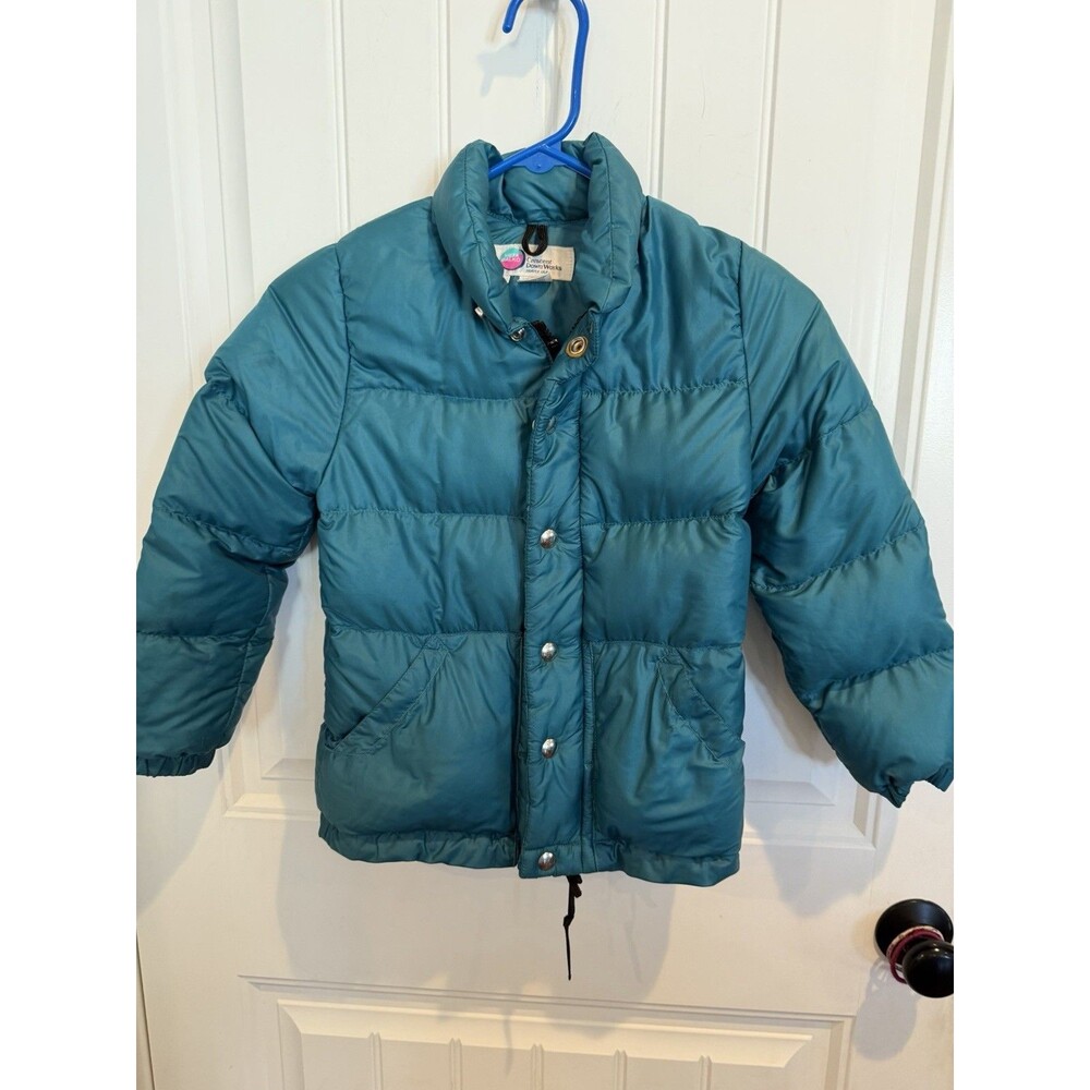 Vintage Crescent Down Works Kids 6 Goose Down Puffer Jacket Teal USA No Hood